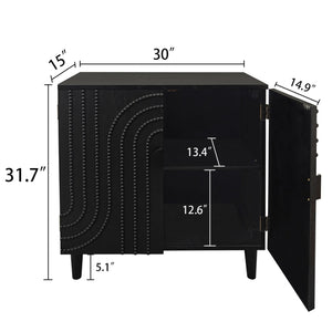 Modern Black Wood Storage Cabinet with Decorative Door, 30in Accent Sideboard for Living Room, Bedroom, or Entryway