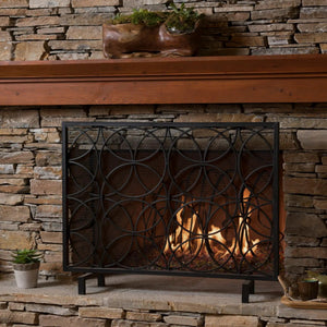 Thayer Single Panel Iron Fireplace Screen With Geometric Design
