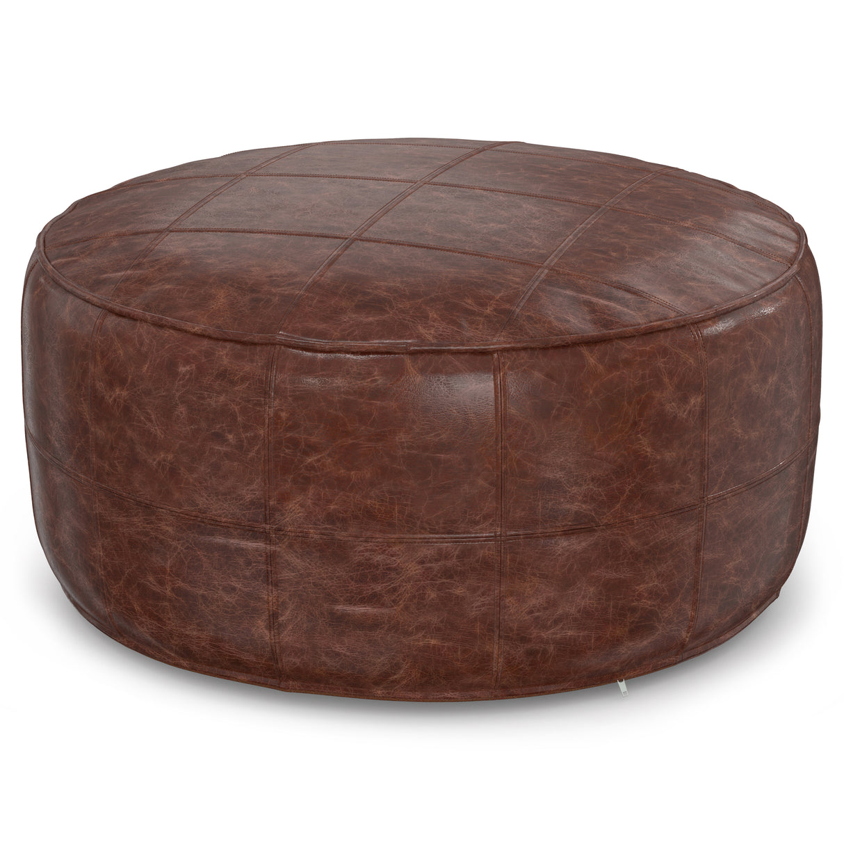 Connor - 34' Round Coffee Table Pouf - Distressed Brown
