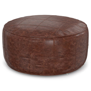 Connor 34" Round Coffee Table Pouf - Distressed Brown
