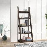 5-Tier Rubber Wood Bookshelf Ladder Storage Rack