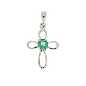 .19ct Emerald Cross Religious Pendant 10KT White Gold