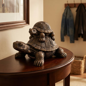 19'' Vintage Bronze Stacked Turtle Statue