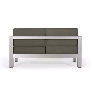 Outdoor Aluminum Loveseat with Deep Cushions - Silver