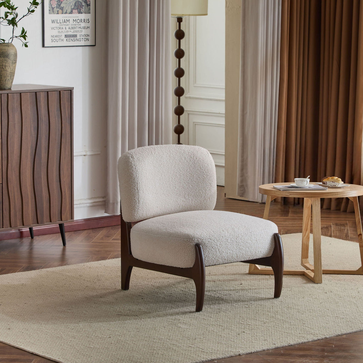 Modern Boucle Lounge Chair with Solid Wood Frame