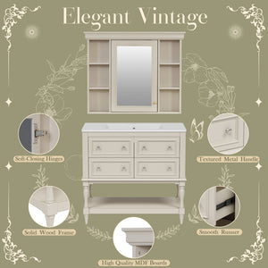Bathroom Vanity With Medicine Cabinet, Storage Cabinet With 4 Drawers, Adjustable Shelf Mirror