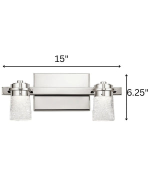 Vada 15"W 2-Light LED Vanity Bath Light, Polished Nickel Finish Clear Bubble Glass Shade by Kichler