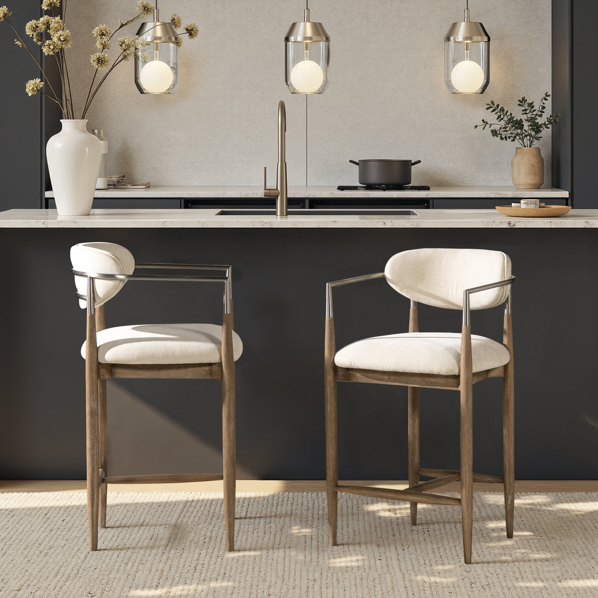 Artemis 26' Mixed Material Upholstered Counter Stool, Warm White Chenille