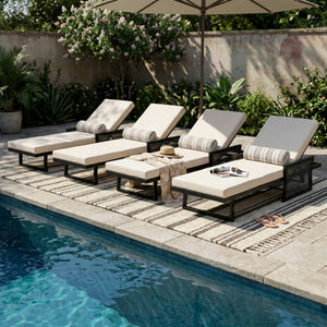 Black Iron Outdoor Chaise Lounge with Cream Cushion
