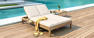 TREXM 5-Position Adjustable Backrest Double Chaise Lounge Outdoor