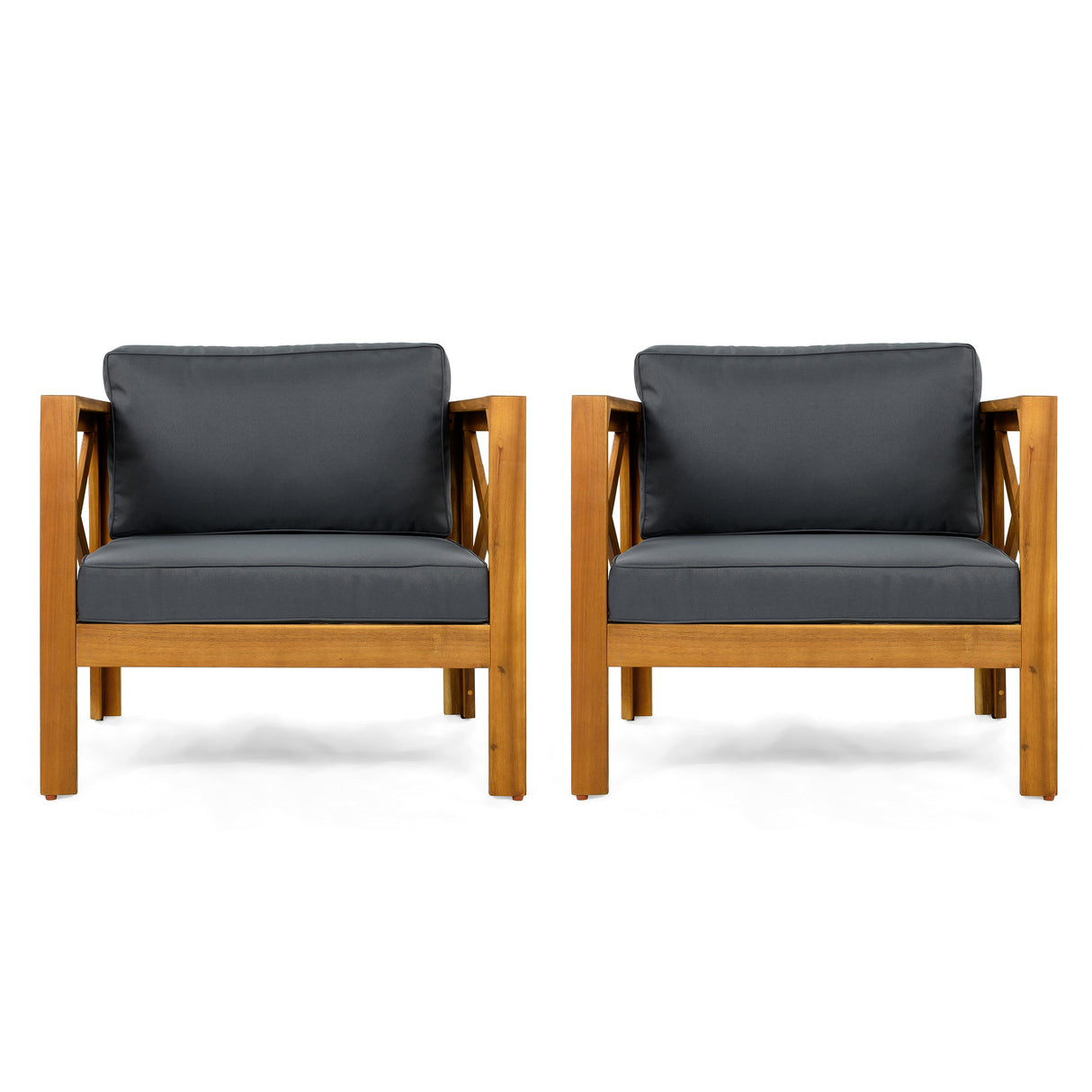 Outdoor Acacia Wood Club Wooden Armchair with Cushions (Set of 4)