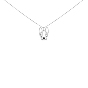 .925 Sterling Silver Diamond Accent and Black Enamel French Bullldog 18" Inch Pendant Necklace inch (I-J Color, I2-I3 Clarity)