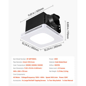 Bathroom Exhaust Fan with LED Light, 80 CFM
