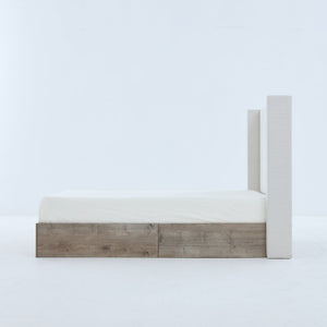 Shelton Upholstered Wingback Bed with 54-inch High Headboard in Textured Ivory Canvas Chenille