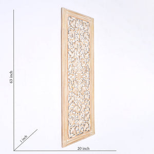 20” x 63” Hand-Carved Wooden Wall Panel – Rustic Antique Mandala Design