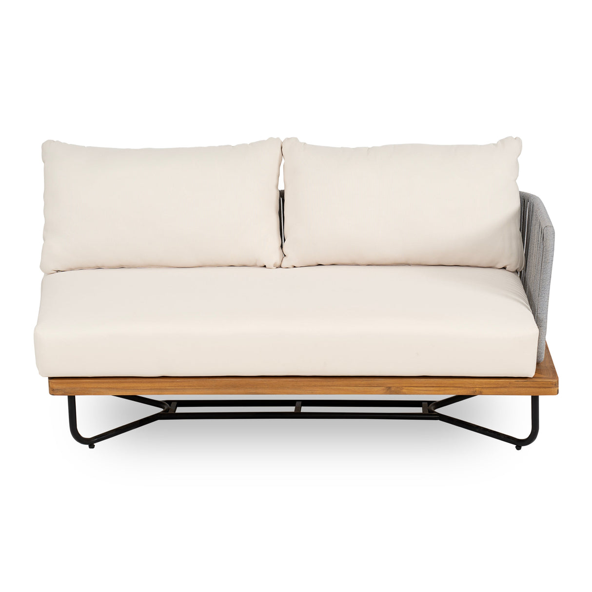 Lucca Outdoor 6 Seaters Acacia Wood and Rope Woven Patio Conversation Set