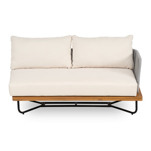 Lucca Outdoor 6 Seaters Acacia Wood and Rope Woven Patio Conversation Set
