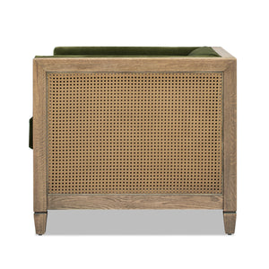 Georgia 34' Cane Rattan Tuxedo Armchair, Olive Green Performance Velvet