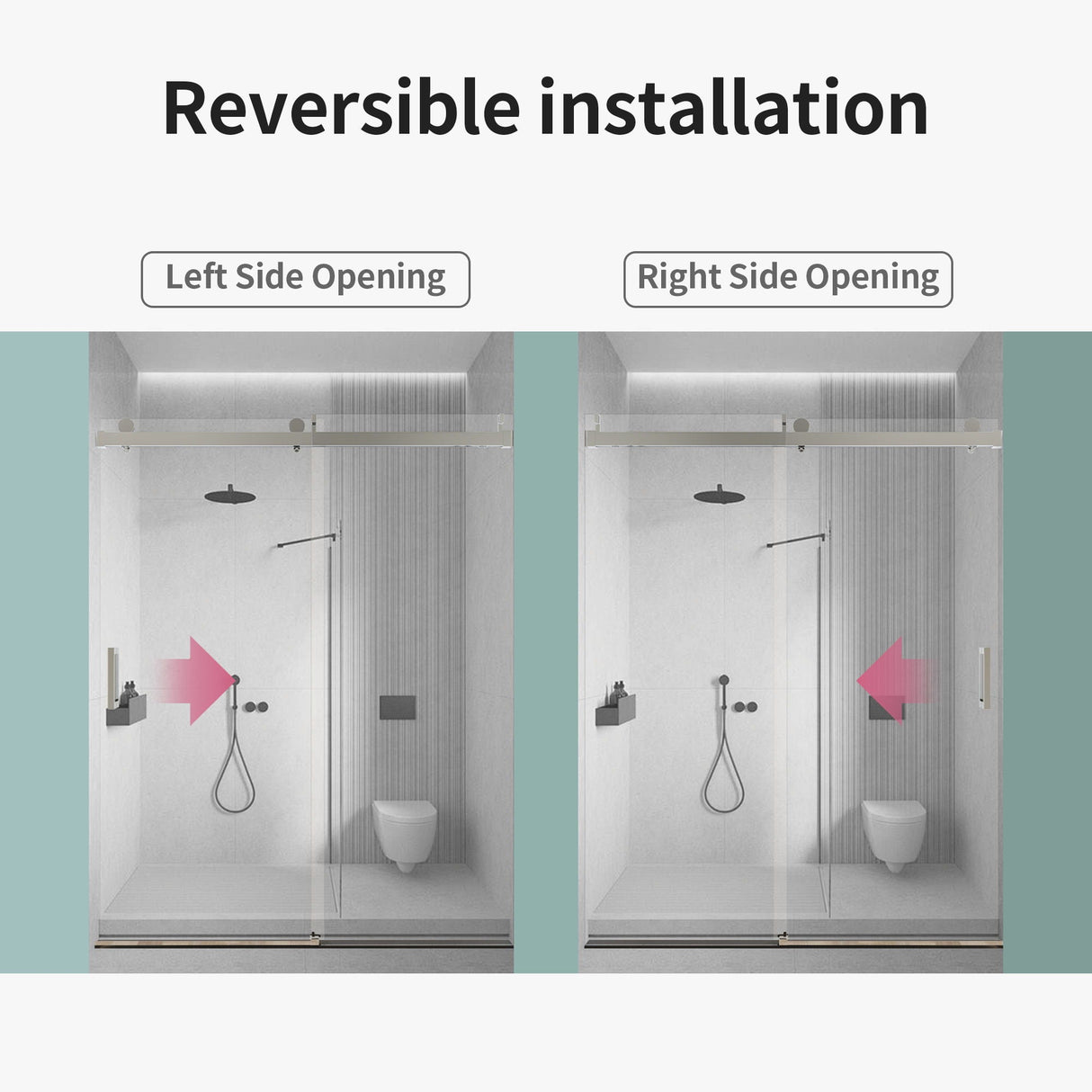 Frameless Single Sliding Soft Close Shower Doors, 3 / 8" Tempered Glass Reversible Installatio