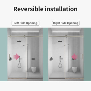 Frameless Single Sliding Soft Close Shower Doors, 3 / 8" Tempered Glass Reversible Installatio