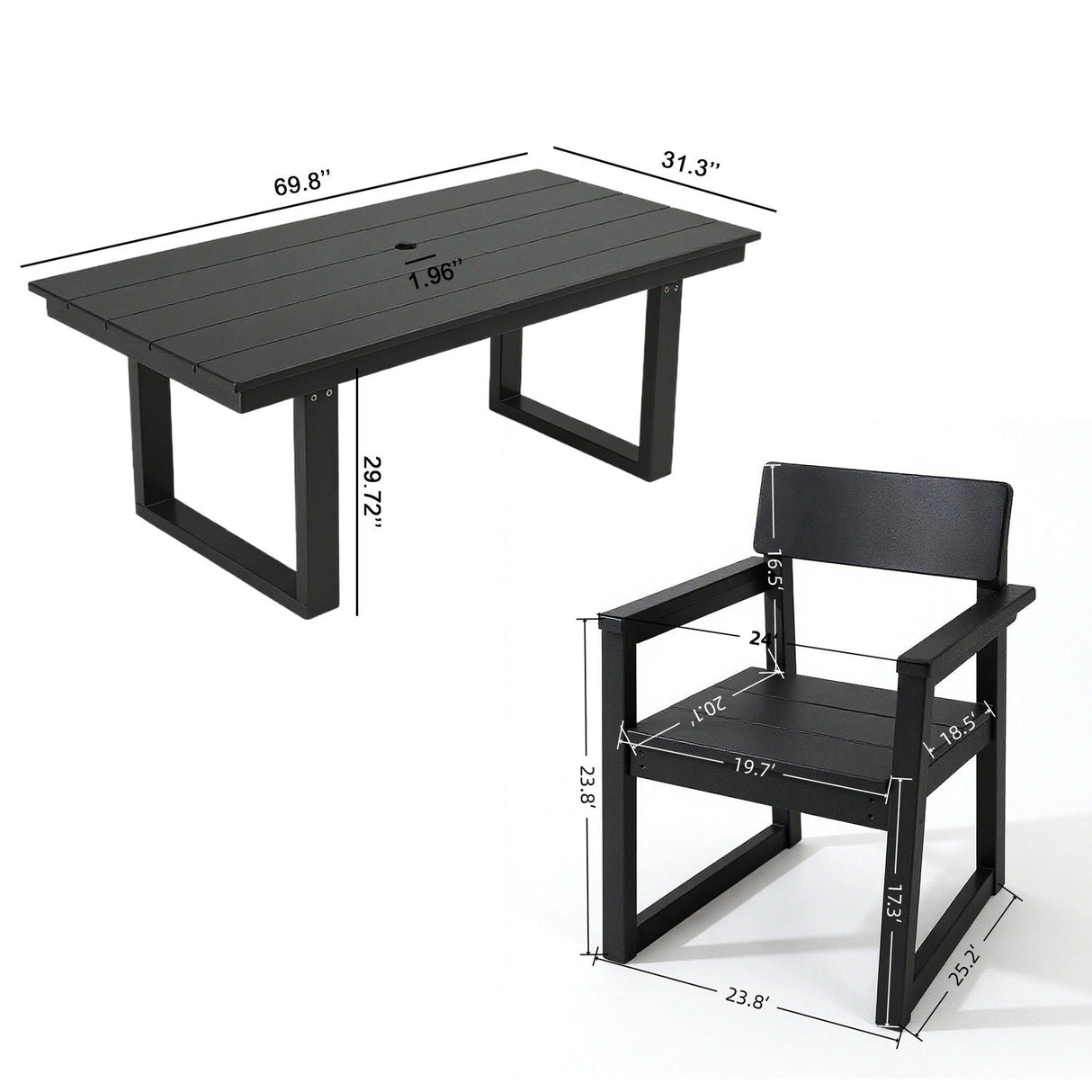 5 Piece Outdoor Dining Set with Umbrella Hole and 4 Armrest Chairs