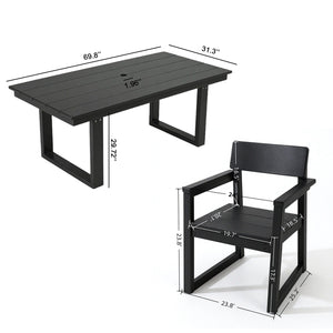 5 Piece Outdoor Dining Set with Umbrella Hole and 4 Armrest Chairs