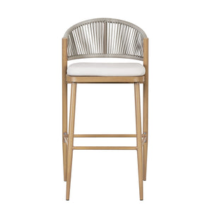 Outdoor Bar Height Metal Frame Counter Stools With Scallop Shaped Backrest & Water Resistant Cushions