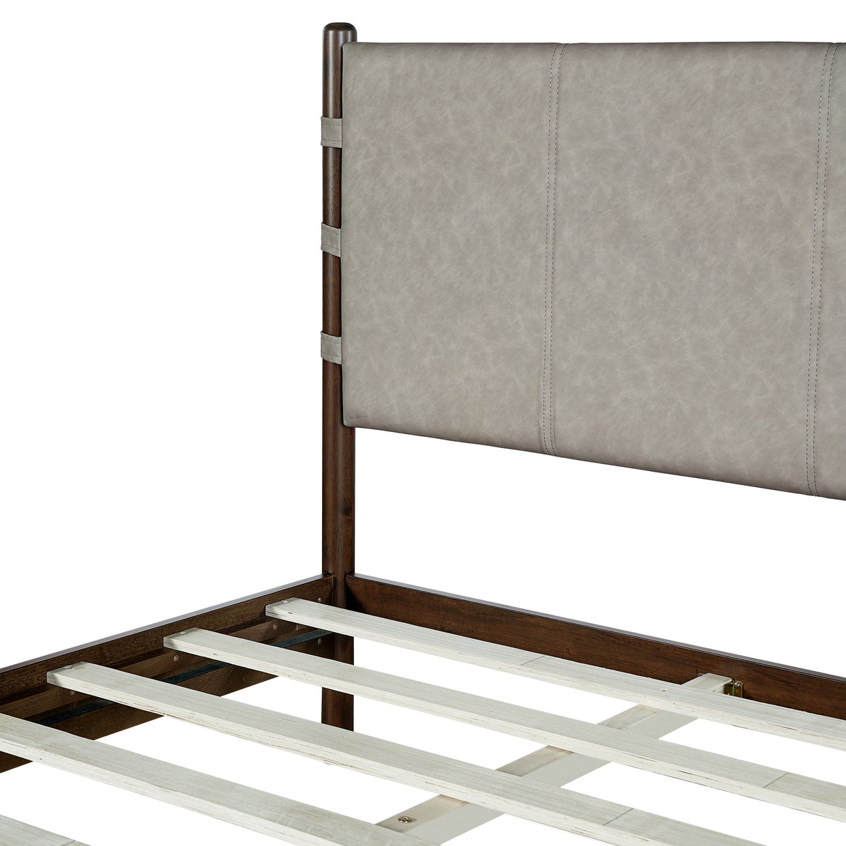 Premium Rubber Wood Platform Bed Frame King Size with Light Grey Headboard