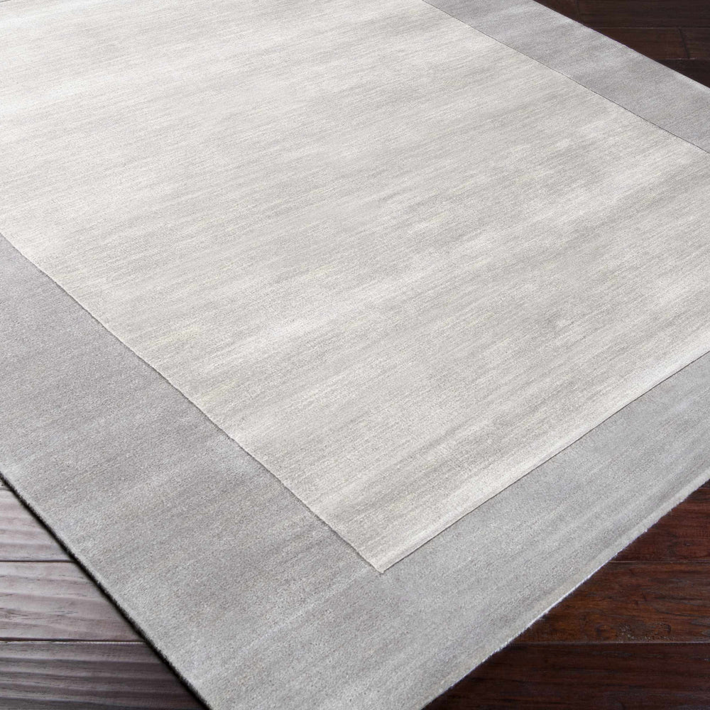 Bordered Solid Gray Wool Rug