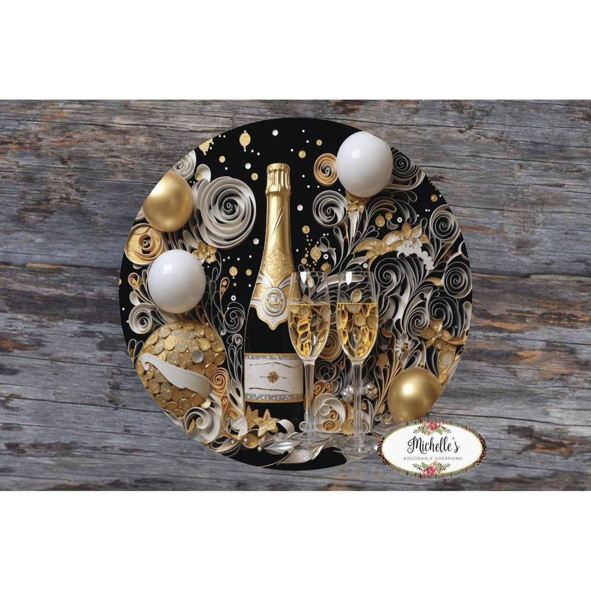 Champagne Glass New Year Round Sign - Wreath Enhancement