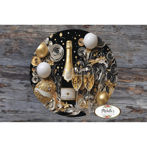 Champagne Glass New Year Round Sign - Wreath Enhancement