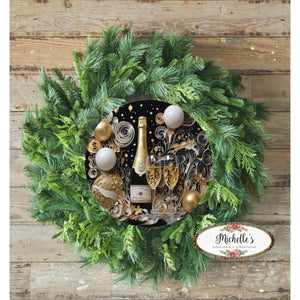 Champagne Glass New Year Round Sign - Wreath Enhancement