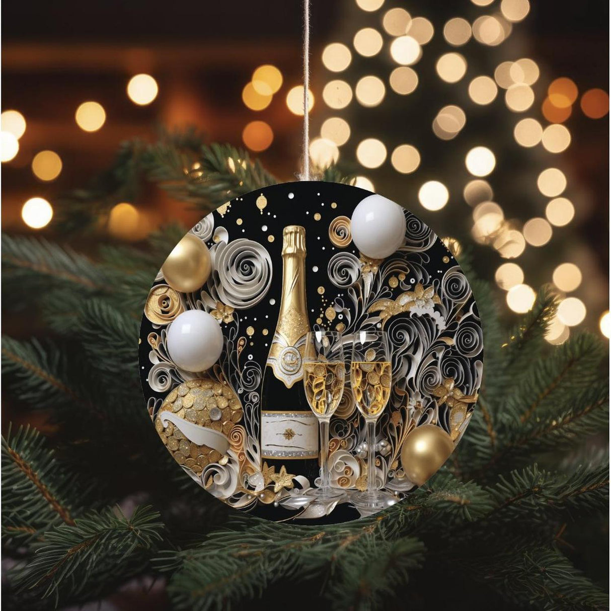 Champagne Glass New Year Round Sign - Wreath Enhancement