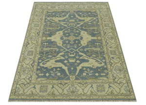 Charcoal, Beige and Olive 6x9 Hand Knotted Traditional Oriental Oushak wool rug