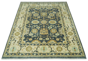 Charcoal, Beige and Olive Hand Knotted 8x10 Turkish Style Oushak Wool Area Rug