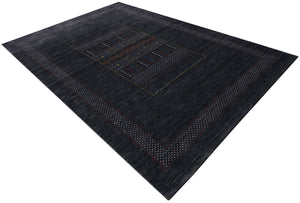 Charcoal Center Pattern Hand Loomed Wool Area Rug