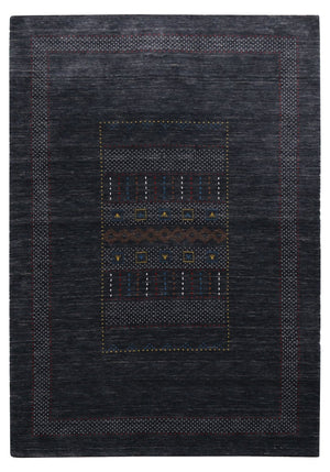 Charcoal Center Pattern Hand Loomed Wool Area Rug