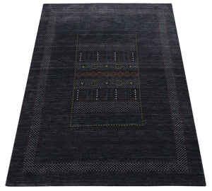 Charcoal Center Pattern Hand Loomed Wool Area Rug