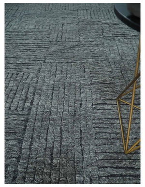 Charcoal Contemporary Stripes Pattern Hand Knotted 9.3x14.8 Wool Area Rug