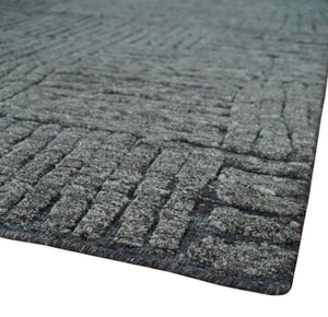 Charcoal Contemporary Stripes Pattern Hand Knotted 9.3x14.8 Wool Area Rug