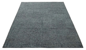 Charcoal Contemporary Stripes Pattern Hand Knotted 9.3x14.8 Wool Area Rug