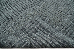 Charcoal Contemporary Stripes Pattern Hand Knotted 9.3x14.8 Wool Area Rug