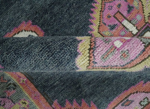 Charcoal, Gray and Pink Traditional Hand Knotted 5x8 and 6x9 Wool Area Rug