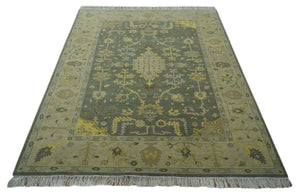 Charcoal, Olive and Mustard Hand knotted Oriental Oushak Custom Made wool Area Rug