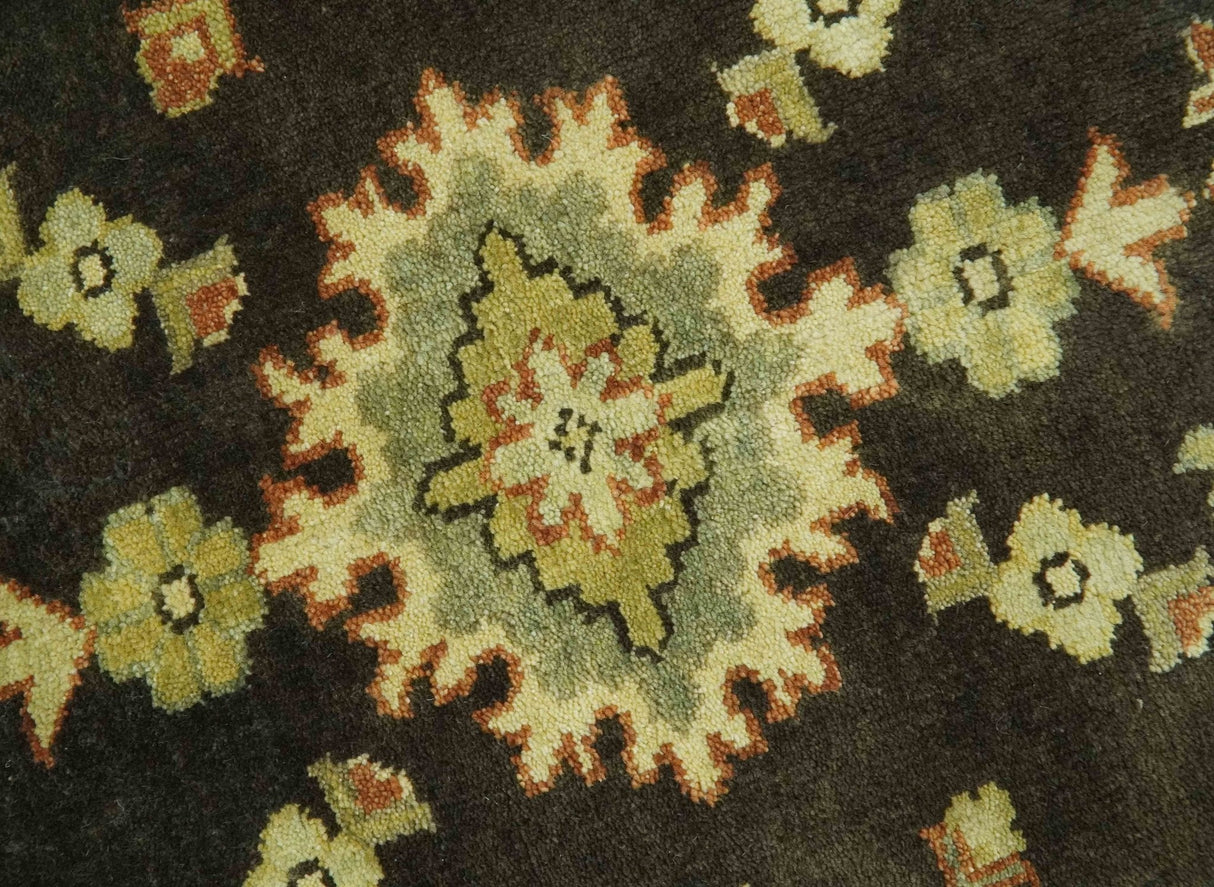 Charcoal, Olive and Rust Hand Knotted 8x10 Traditional Style Oushak Wool Area Rug