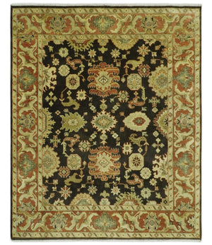 Charcoal, Olive and Rust Hand Knotted 8x10 Traditional Style Oushak Wool Area Rug