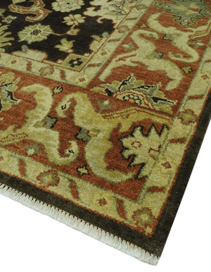 Charcoal, Olive and Rust Hand Knotted 8x10 Traditional Style Oushak Wool Area Rug