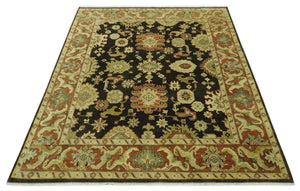Charcoal, Olive and Rust Hand Knotted 8x10 Traditional Style Oushak Wool Area Rug