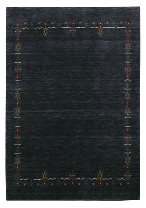 Charcoal Tribal Design Border Hand Loomed Wool Area Rug
