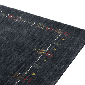 Charcoal Tribal Design Border Hand Loomed Wool Area Rug
